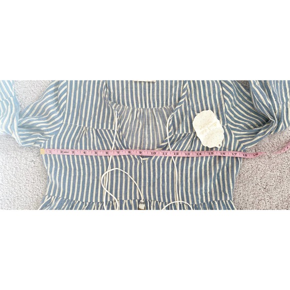 Nwt $80 Altar'd State Blue Gold Striped Blouse with Tassels - Picture 8 of 8